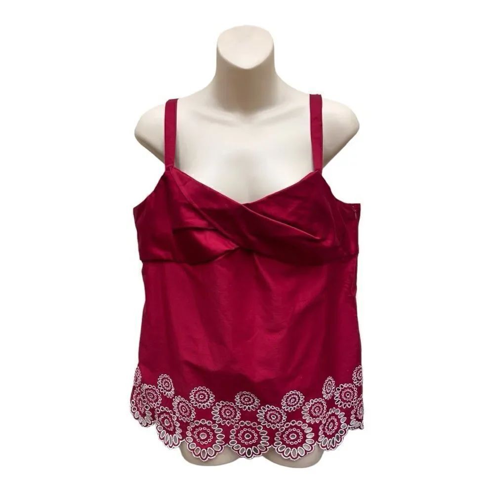 Loft Red White Sleeveless Blouse Sz 14 Office Casual Tank Top Preppy Classic EUC